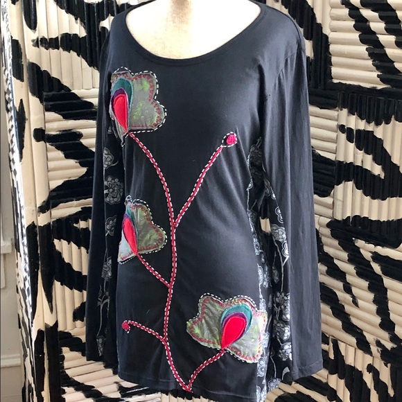 Leopards and Roses Black Art Tunic Dress Size S/M - Picture 5 of 9